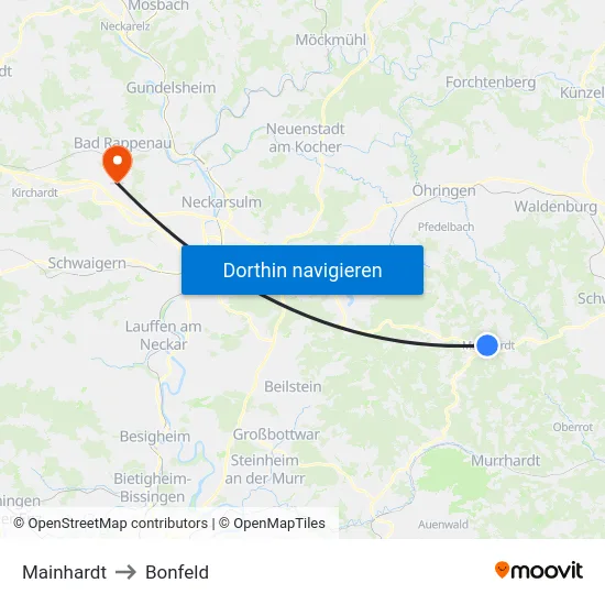 Mainhardt to Bonfeld map