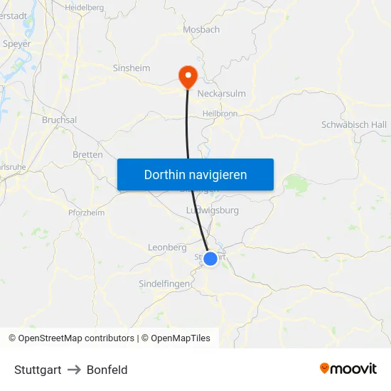 Stuttgart to Bonfeld map