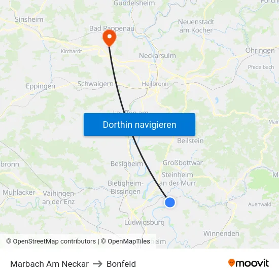 Marbach Am Neckar to Bonfeld map