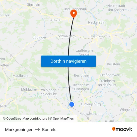 Markgröningen to Bonfeld map