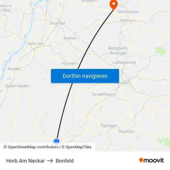 Horb Am Neckar to Bonfeld map