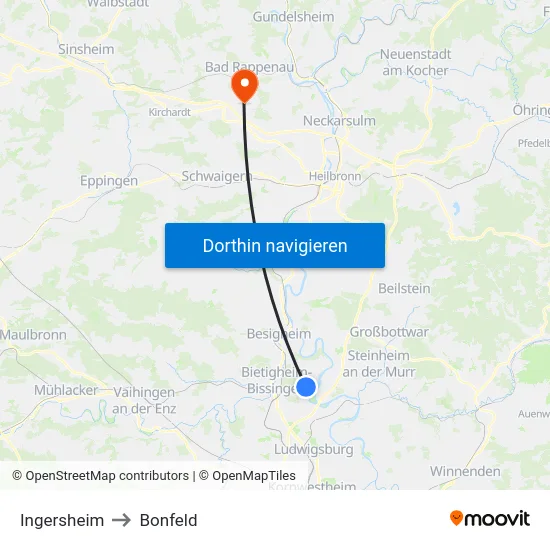 Ingersheim to Bonfeld map