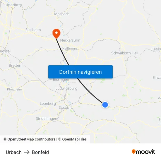 Urbach to Bonfeld map