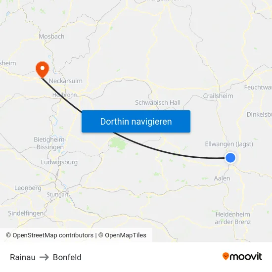 Rainau to Bonfeld map