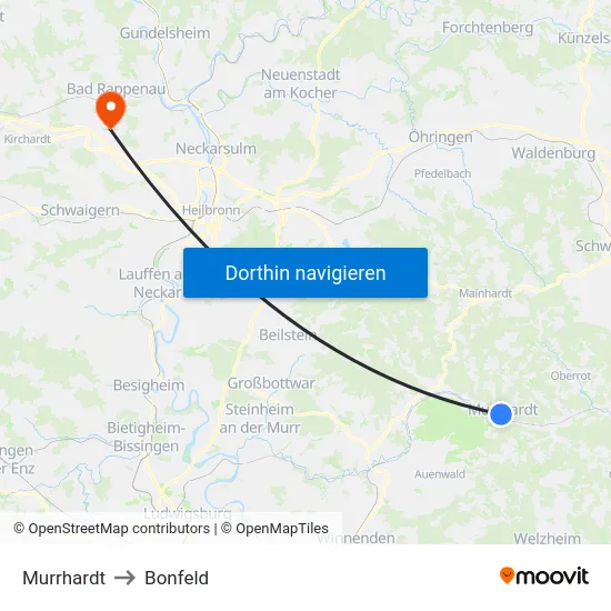 Murrhardt to Bonfeld map