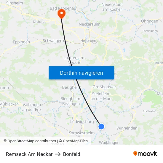 Remseck Am Neckar to Bonfeld map