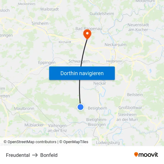Freudental to Bonfeld map