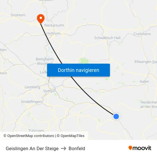 Geislingen An Der Steige to Bonfeld map