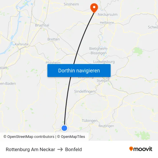 Rottenburg Am Neckar to Bonfeld map