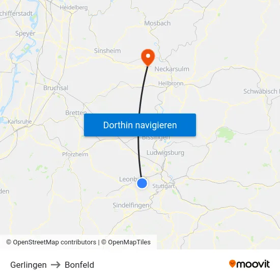 Gerlingen to Bonfeld map