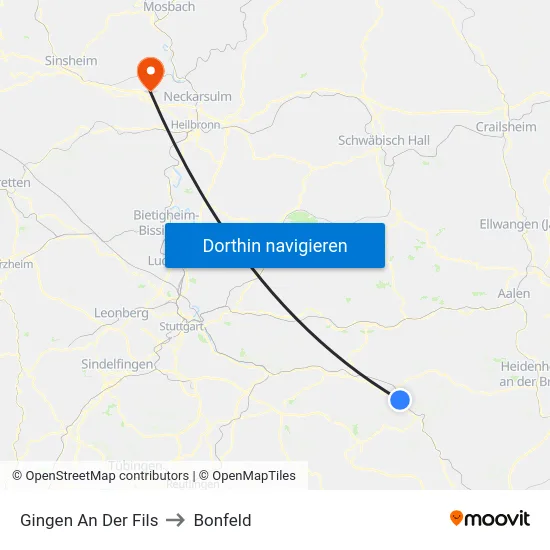 Gingen An Der Fils to Bonfeld map