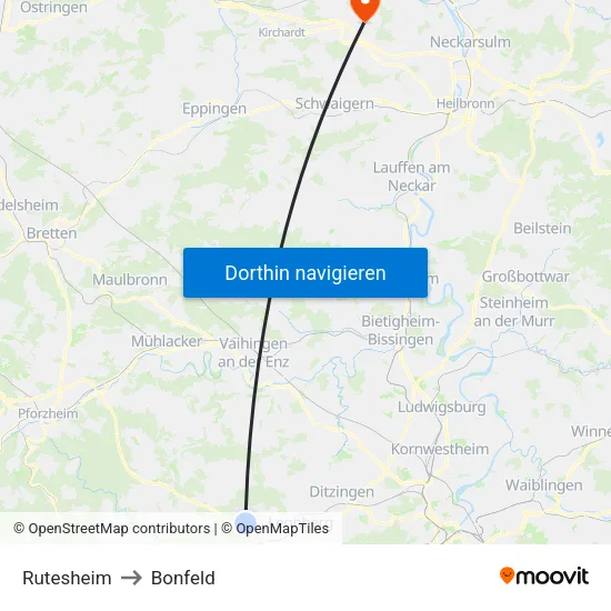 Rutesheim to Bonfeld map