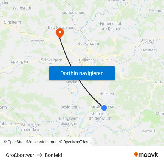 Großbottwar to Bonfeld map