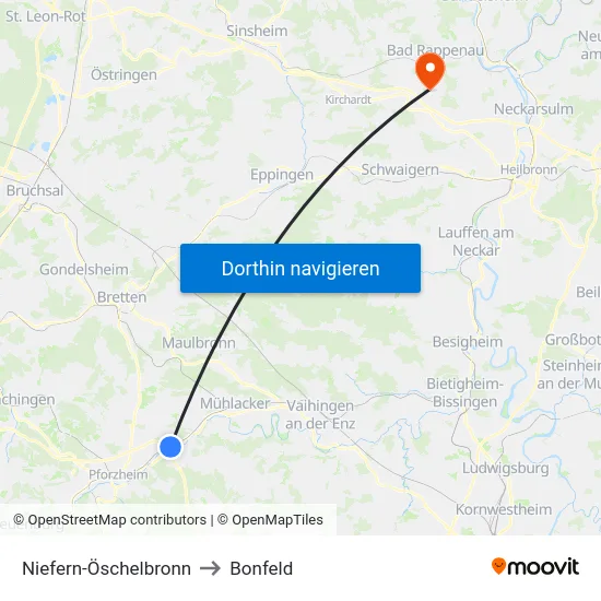 Niefern-Öschelbronn to Bonfeld map