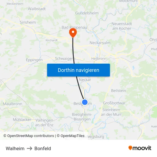 Walheim to Bonfeld map