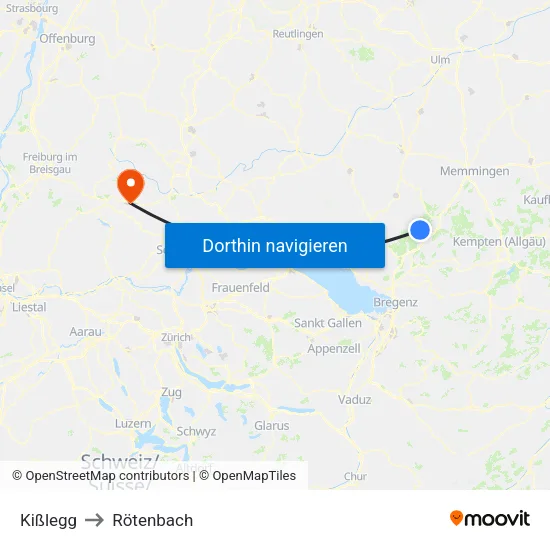 Kißlegg to Rötenbach map