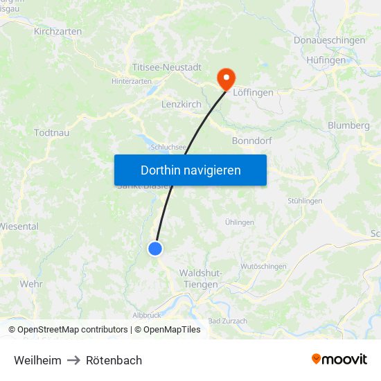 Weilheim to Rötenbach map