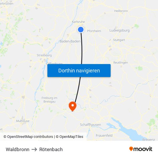 Waldbronn to Rötenbach map
