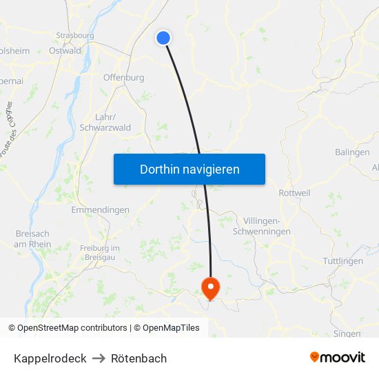 Kappelrodeck to Rötenbach map