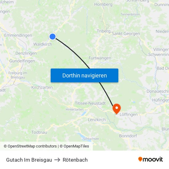 Gutach Im Breisgau to Rötenbach map