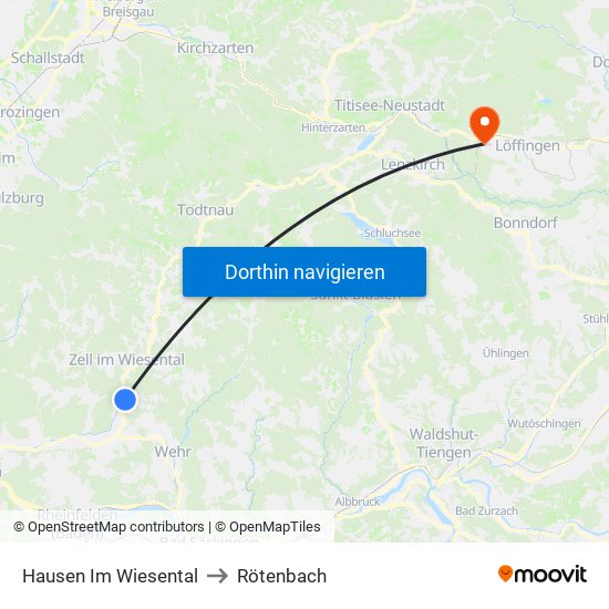 Hausen Im Wiesental to Rötenbach map
