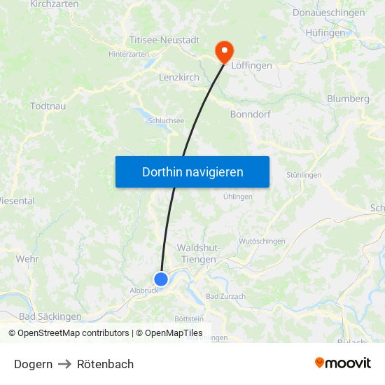 Dogern to Rötenbach map