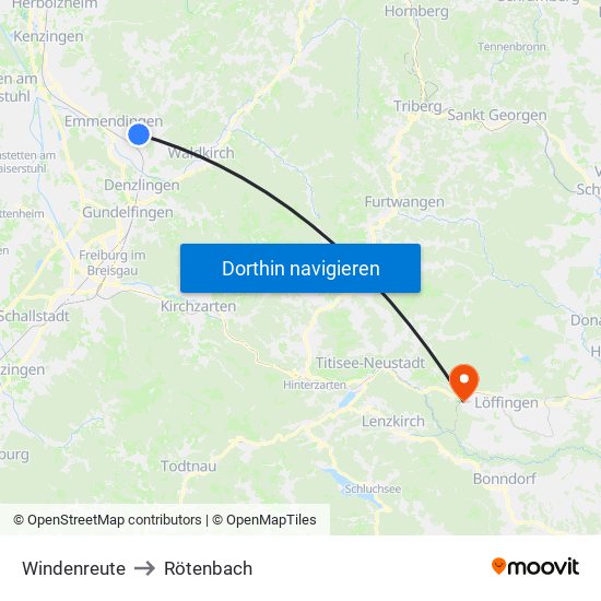 Windenreute to Rötenbach map