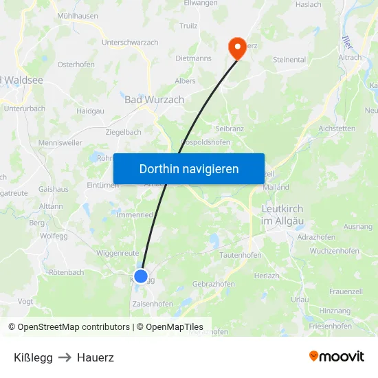 Kißlegg to Hauerz map