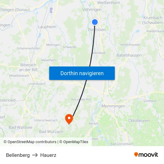 Bellenberg to Hauerz map
