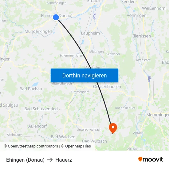 Ehingen (Donau) to Hauerz map