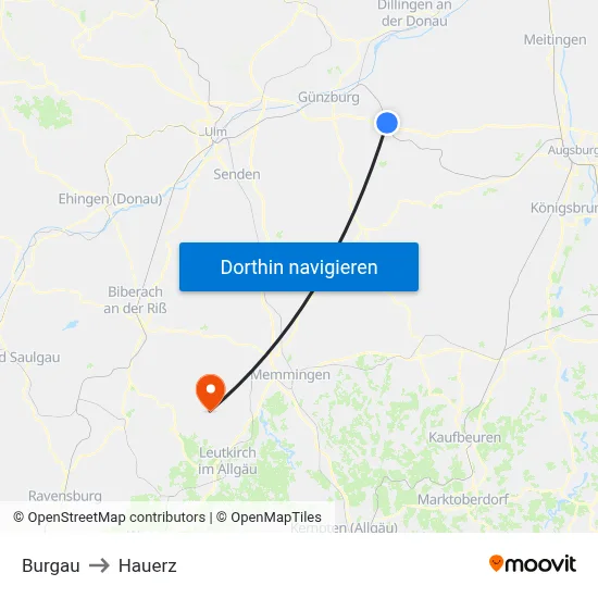 Burgau to Hauerz map