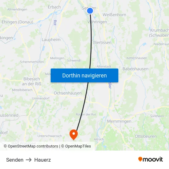 Senden to Hauerz map