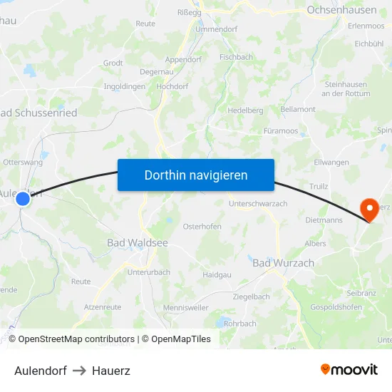 Aulendorf to Hauerz map