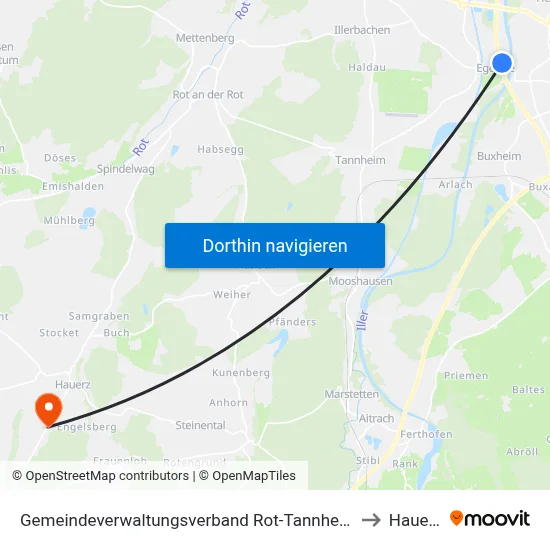 Gemeindeverwaltungsverband Rot-Tannheim to Hauerz map