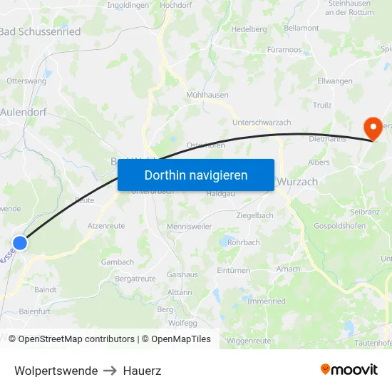 Wolpertswende to Hauerz map