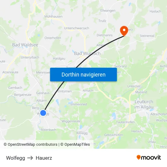 Wolfegg to Hauerz map