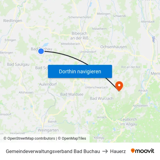 Gemeindeverwaltungsverband Bad Buchau to Hauerz map