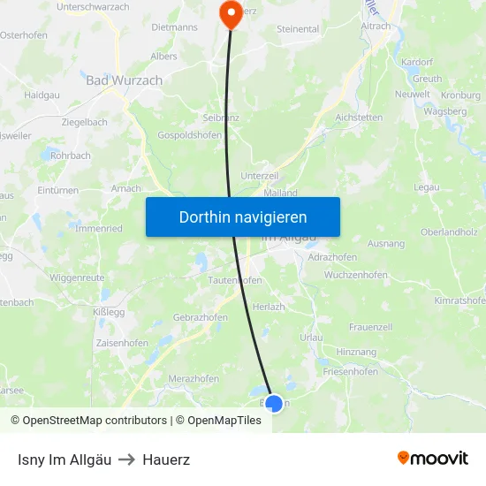 Isny Im Allgäu to Hauerz map