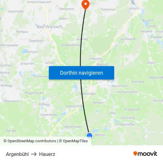 Argenbühl to Hauerz map