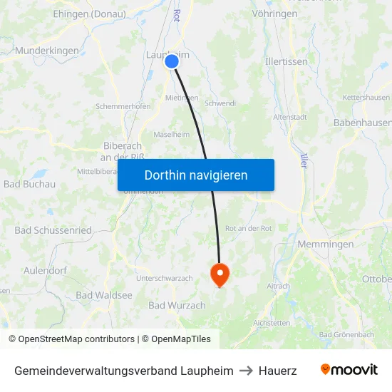 Gemeindeverwaltungsverband Laupheim to Hauerz map