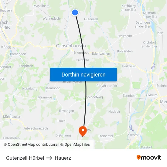 Gutenzell-Hürbel to Hauerz map