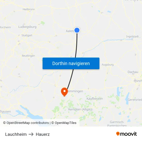 Lauchheim to Hauerz map