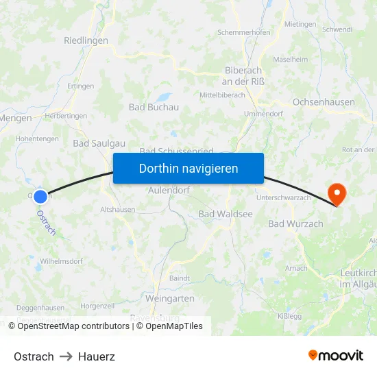 Ostrach to Hauerz map