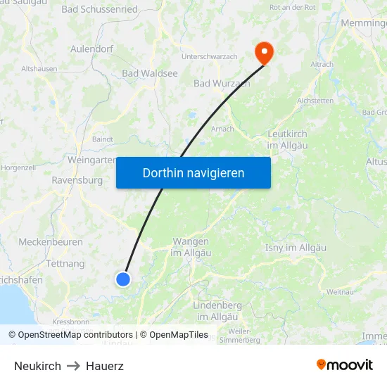 Neukirch to Hauerz map