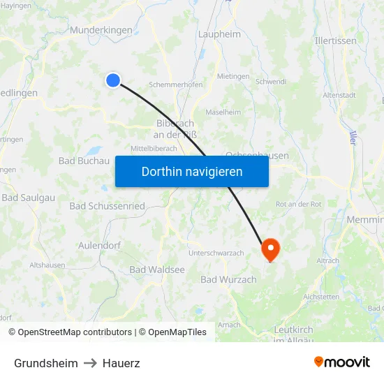 Grundsheim to Hauerz map