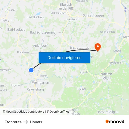 Fronreute to Hauerz map