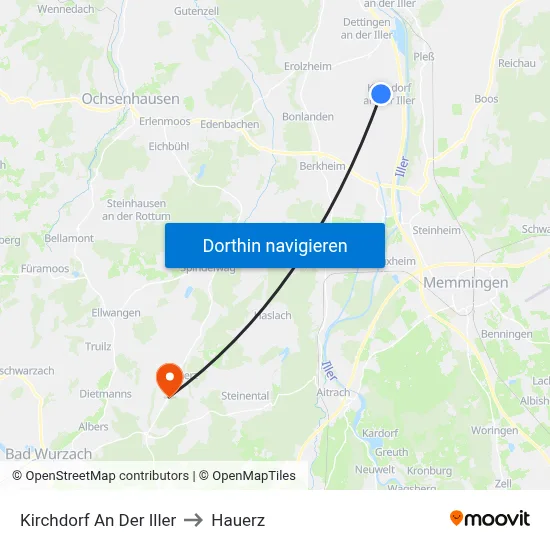 Kirchdorf An Der Iller to Hauerz map
