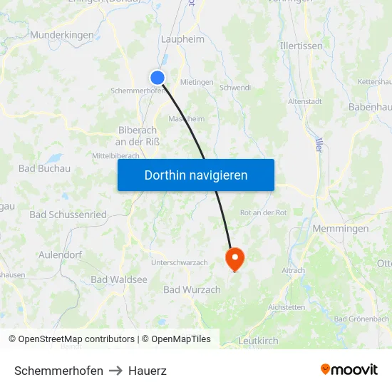Schemmerhofen to Hauerz map
