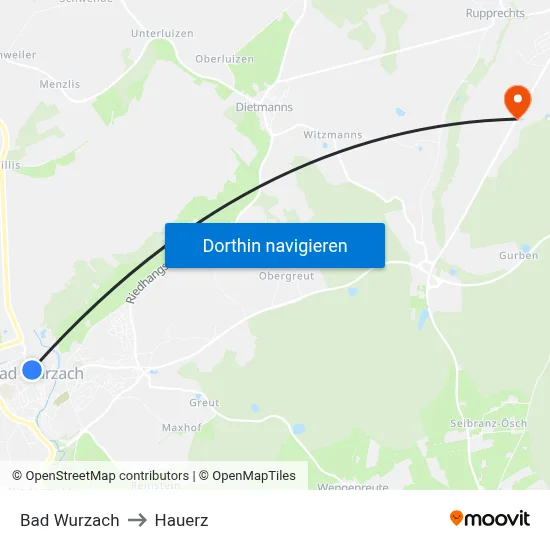 Bad Wurzach to Hauerz map