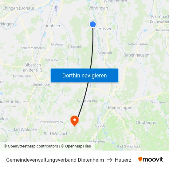 Gemeindeverwaltungsverband Dietenheim to Hauerz map